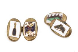 A PAIR OF ENAMEL 'FOUR VICES CUFFLINKS'