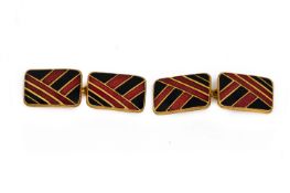 A PAIR OF ART DECO RED AND BLACK ENAMEL CUFFLINKS