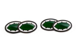 A PAIR OF SILVER AND ENAMEL CUFFLINKS