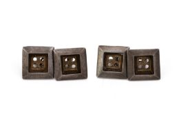 A PAIR OF SQUARE WHITE METAL BUTTON FORM CUFFLINKS