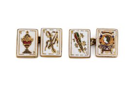 A PAIR OF GILT METAL AND CHAMPLEVE ENAMEL CUFFLINKS