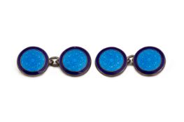 A PAIR OF SILVER AND BLUE ENAMEL CUFFLINKS