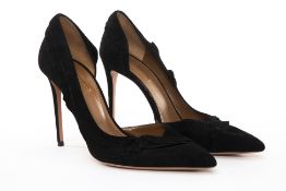 A PAIR OF AQUAZZURA BLACK SUEDE HEELS EU 38.5