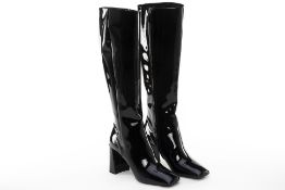 A PAIR OF PRADA 'VERNICE' BLACK PATENT LEATHER BOOTS EU 38