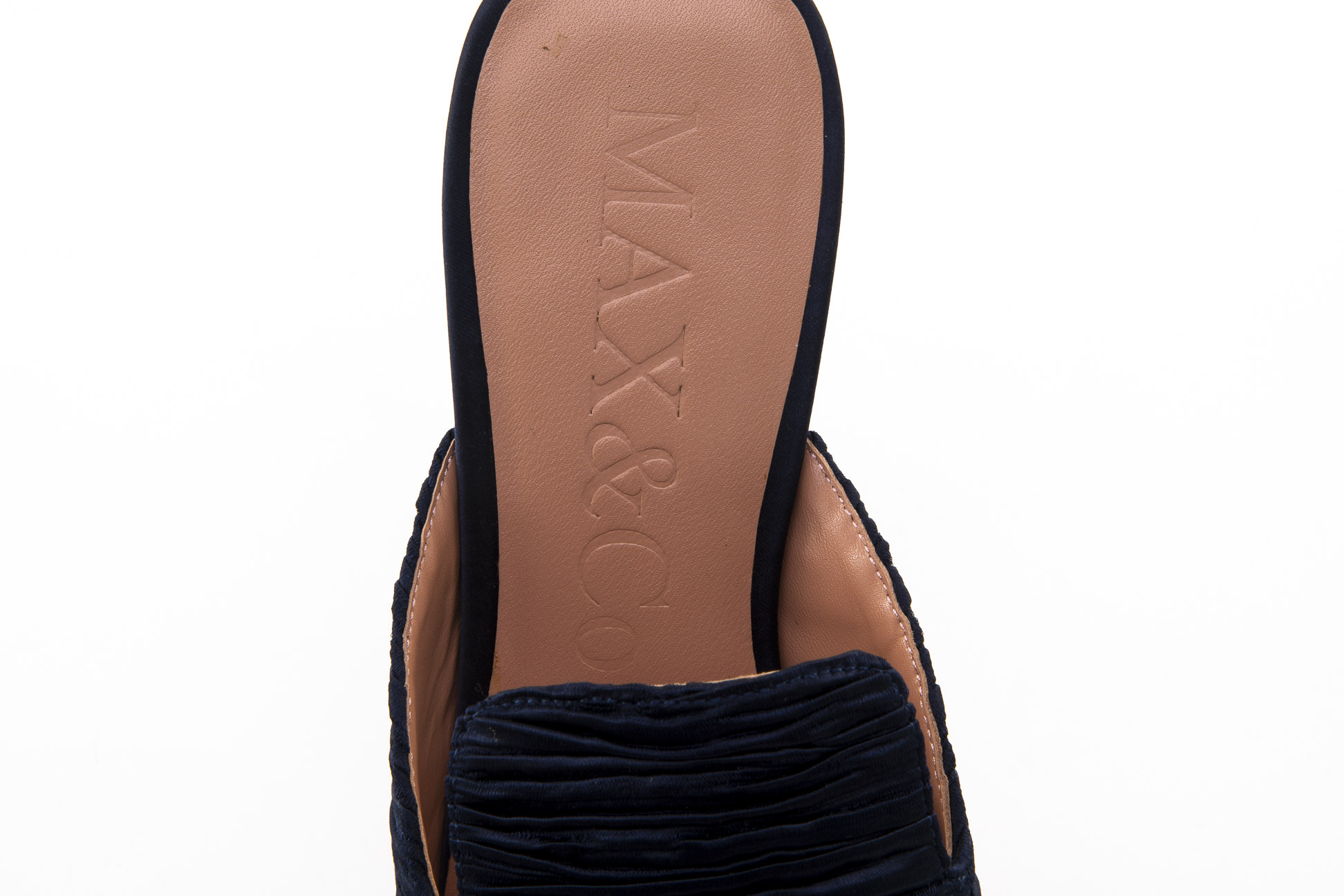 A PAIR OF MAX & CO `ACQUA' NAVY SATIN SLIP ONS EU 38 - Image 3 of 4