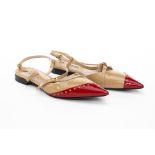 A PAIR OF MIU MIU BICOLOUR PATENT LEATHER SANDALS EU 38