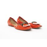 A PAIR OF ROGER VIVIER 'D'ORSAY' CORAL PATENT FLATS EU 38