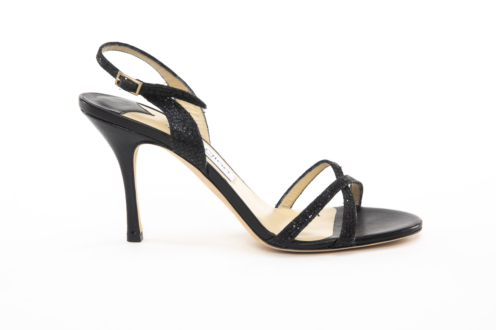 A PAIR OF JIMMY CHOO BLACK STRAPPY HEELS EU 38.5 - Image 2 of 4