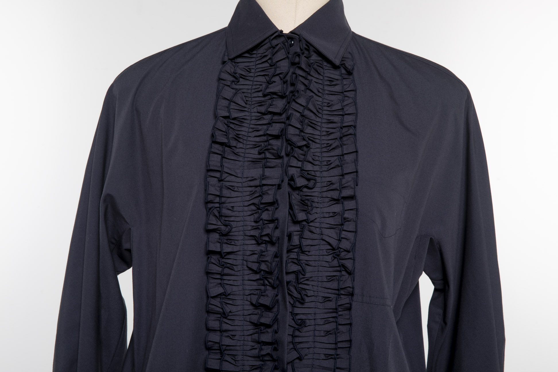 A MAX MARA 'SPEZIE' BLACK RUFFLED SHIRT DRESS - Image 2 of 3