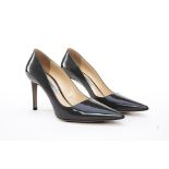 A PAIR OF PRADA GREY PATENT LEATHER HEELS EU 38