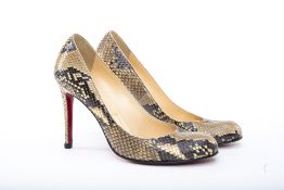 A PAIR OF CHRISTIAN LOUBOUTIN SNAKESKIN HEELS EU 38.5