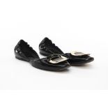 A PAIR OF ROGER VIVIER 'D'ORSAY' BLACK PATENT FLATS EU 38.5