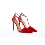 A PAIR OF AQUAZZURA 'RITZ' RED SUEDE HEELS EU 38.5