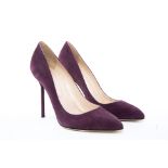 A PAIR OF SERGIO ROSSI BURGUNDY SUEDE HEELS EU 38.5