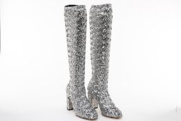 A PAIR OF DOLCE & GABBANA 'VALLY' SEQUIN BOOTS EU 37.5