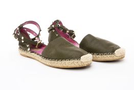 A PAIR OF VALENTINO 'ROCKSTUD' GREEN ESPADRILLES EU 38