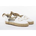 A PAIR OF PRADA WHITE CANVAS ESPADRILLES EU 38