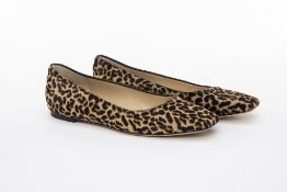 A PAIR OF JIMMY CHOO 'MIRELE' LEOPARD PRINT FLATS EU 37.5