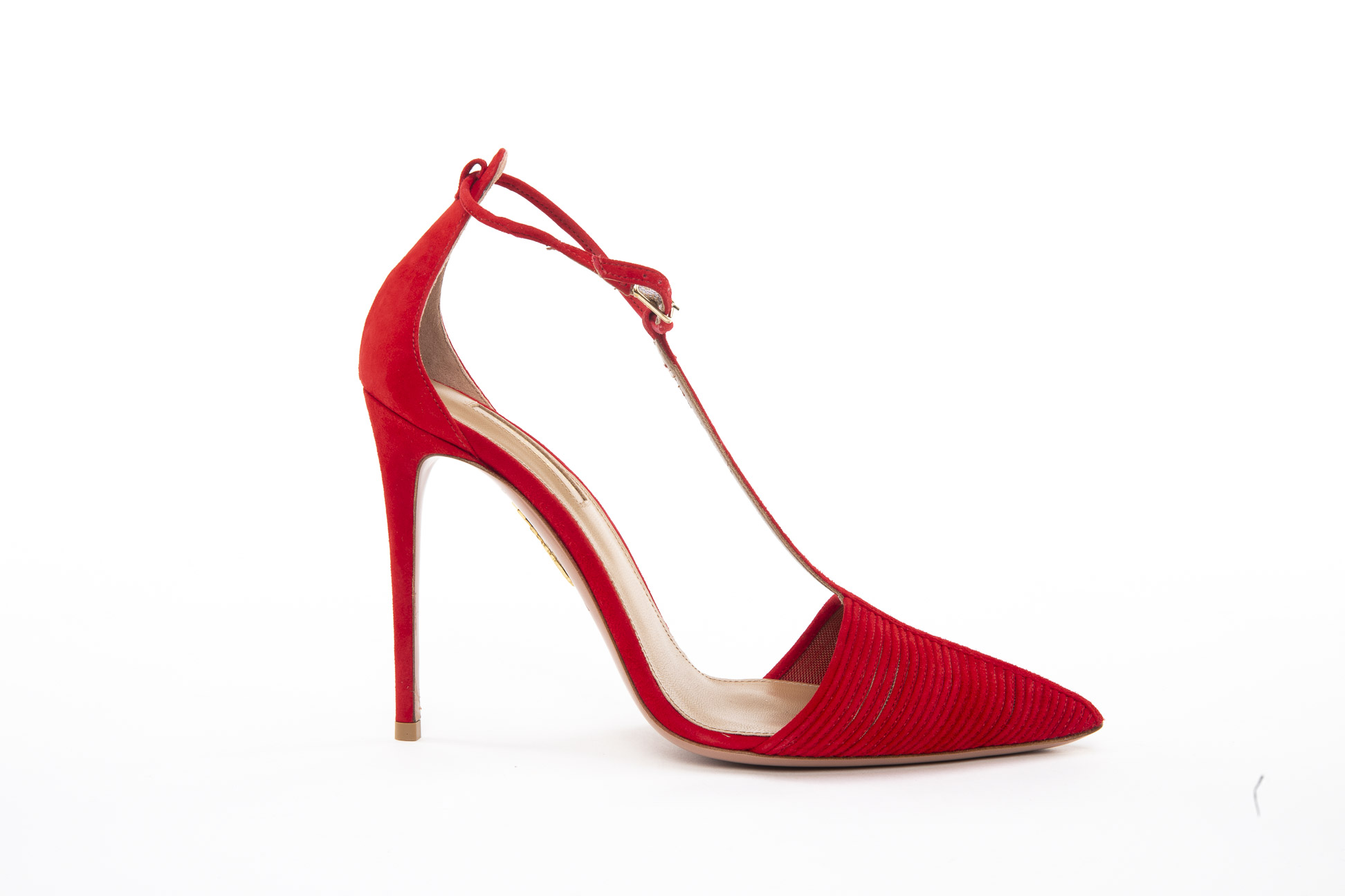 A PAIR OF AQUAZZURA 'RITZ' RED SUEDE HEELS EU 38.5 - Image 2 of 4