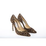 A PAIR OF JIMMY CHOO 'ROMY' LEOPARD PRINT HEELS EU 38