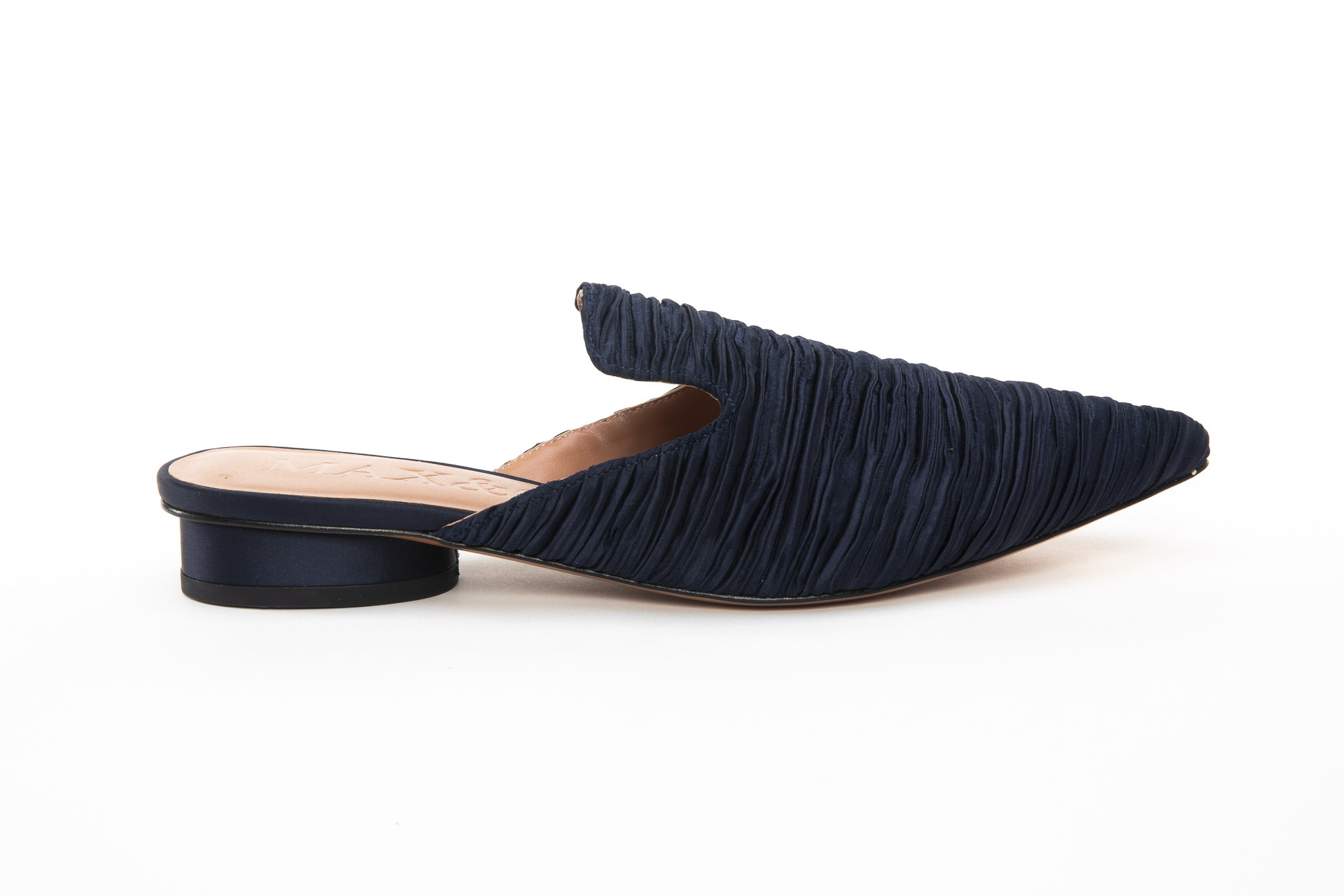 A PAIR OF MAX & CO `ACQUA' NAVY SATIN SLIP ONS EU 38 - Image 2 of 4