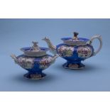 A CHINOISERIE TEAPOT AND TWIN HANDLED SUGAR BOWL
