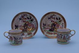 A PAIR OF BARR WORCESTER COFFEE CANS AND SAUCERS