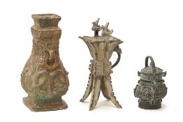 THREE CHINESE BRONZE VESSELS