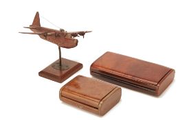 TWO BURLWOOD BOXES AND A MODEL PLANE