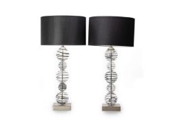 A PAIR OF TALL BUBBLE STYLE GLASS TABLE LAMPS