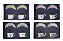 FOUR WEDGEWOOD MILLENNIUM COLLECTION CUP AND SAUCER SETS