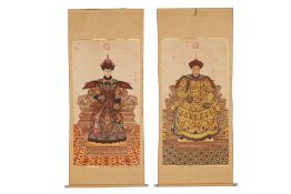 A PAIR OF PORTRAITS OF A CHINESE EMPEROR AND EMPRESS