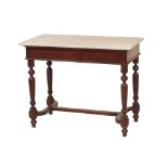 A MARBLE TOPPED MAHOGANY SIDE TABLE