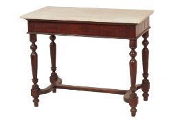 A MARBLE TOPPED MAHOGANY SIDE TABLE