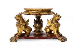 A BURMESE RED AND GILT LACQUER STAND