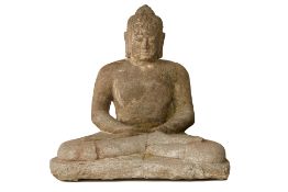 A THAI CARVED STONE BUDDHA SCULPTURE