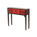 A CHINESE RED AND BLACK CONSOLE TABLE