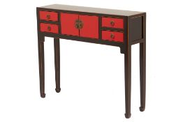A CHINESE RED AND BLACK CONSOLE TABLE