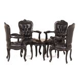 FOUR ROCOCO STYLE ARMCHAIRS AND A SIDE TABLE