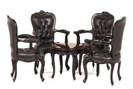 FOUR ROCOCO STYLE ARMCHAIRS AND A SIDE TABLE