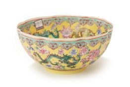 A CHINESE YELLOW GROUND EGGSHELL PORCELAIN BOWL