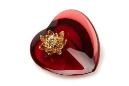 A BACCARAT GLASS HEART SHAPED RED PAPERWEIGHT