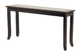 A GLASS INSET BLACK CONTEMPORARY CONSOLE TABLE