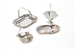 A GROUP OF SILVER AND SILVER PLATED BASKETS AND DISHES