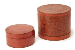 TWO BURMESE RED LACQUER BOXES