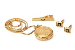 A LANVIN GILT METAL CUFFLINKS AND TIE PIN SET