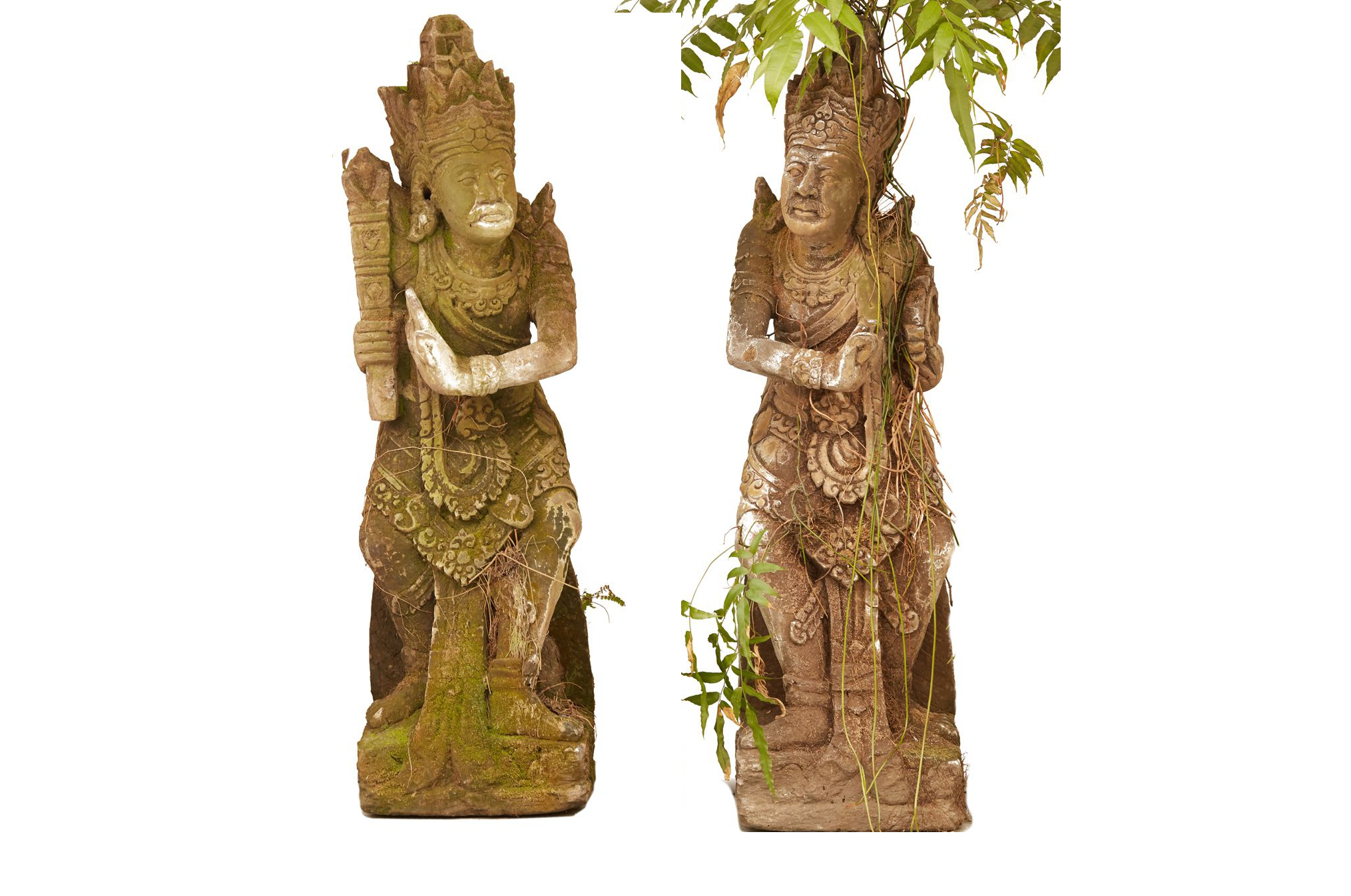 TWO BALINESE LAVA STONE FIGURES OF GODS (2)