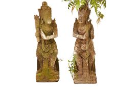 TWO BALINESE LAVA STONE FIGURES OF GODS (2)