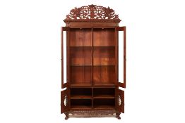 A PERANAKAN CARVED AND PARCEL GILT CUPBOARD / CABINET