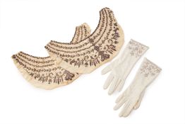 A PAIR OF EMBROIDERED PANELS AND A PAIR OF BEADED GLOVES